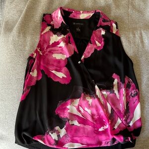 INC International Concepts Black and Pink Floral Blouse